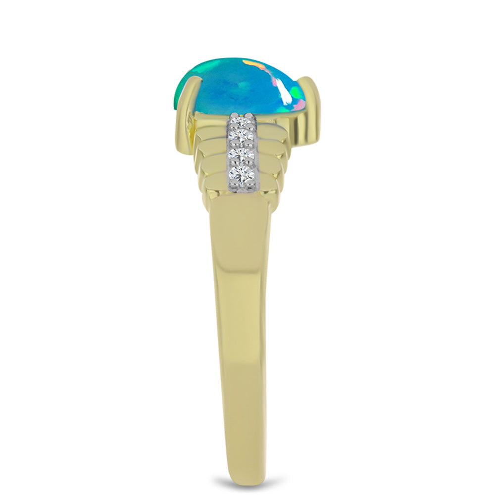 Inel din Argint 925 Placat cu Aur ( 2.59 grame ) cu Opal Albastru Etiopian Paraiba și Topaz Alb 0.56 Carate