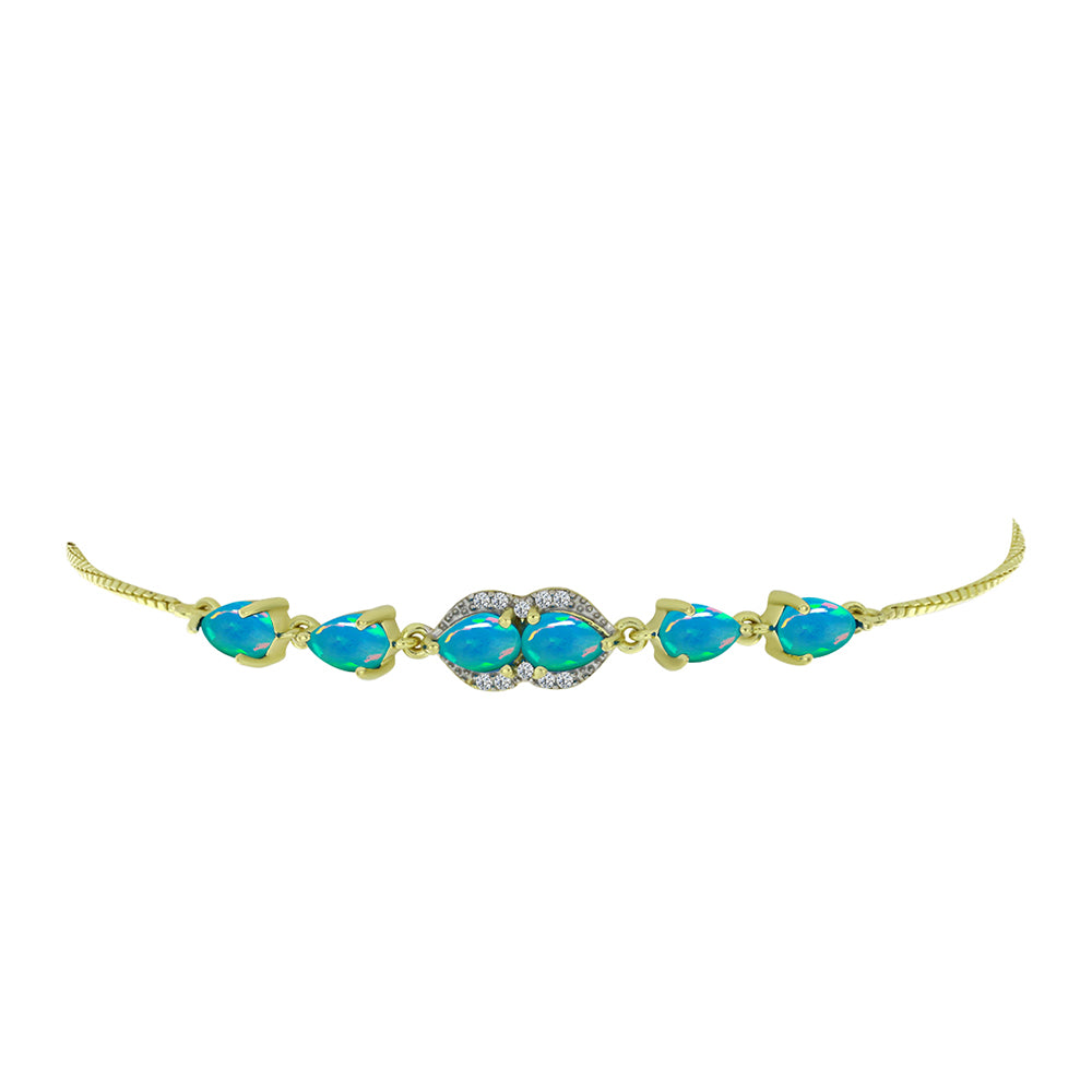 Brățară din Argint 925 Placat cu Aur ( 4.46 grame ) cu Opal Albastru Etiopian Paraiba și Topaz Alb 1.78 Carate