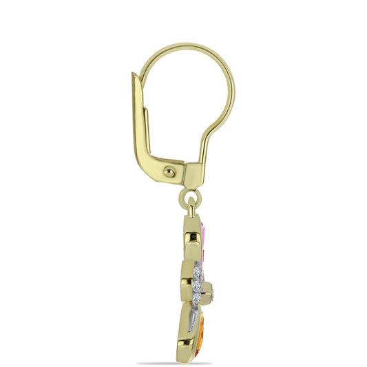 Cercei din Argint 925 Placat cu Aur ( 3.64 grame ) cu Safir Rosebery Curcubeu și Topaz Alb 2.23 Carate