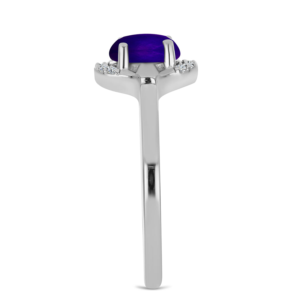 Inel din Argint 925 ( 2.37 grame ) cu Jad Violet și Topaz Alb 0.82 Carate
