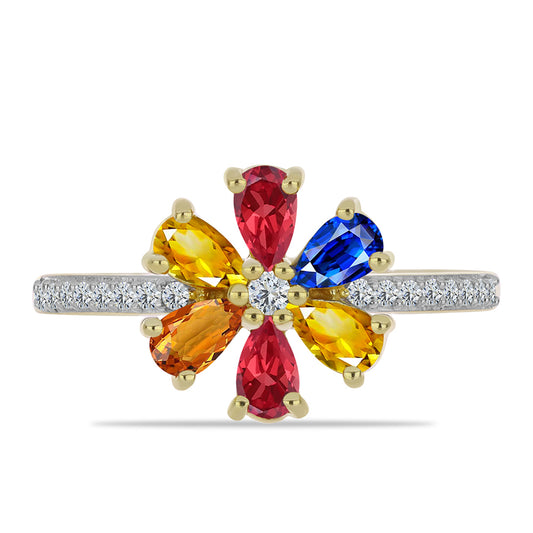 Inel din Argint 925 Placat cu Aur ( 2.39 grame ) cu Safir Rosebery Curcubeu și Topaz Alb 1.69 Carate