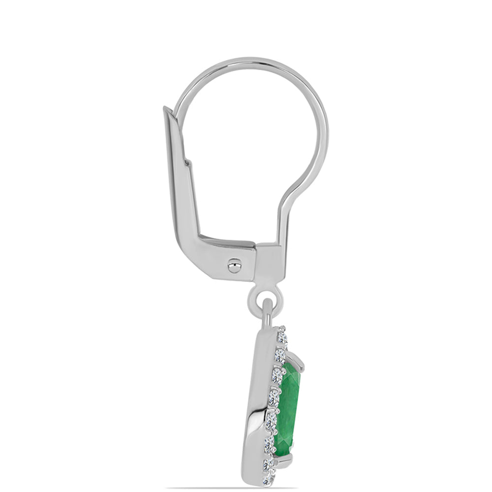 Cercei din Argint 925 ( 2.03 grame ) cu Smarald Brazilian și Topaz Alb 1.66 Carate