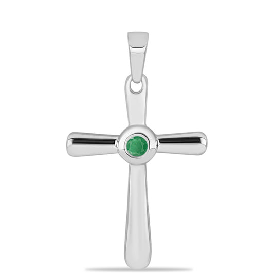 Cruce Pandantiv din Argint 925 ( 1.39 grame ) cu Smarald Brazilian 0.1 Carate