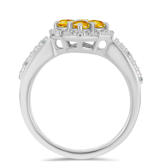 Inel din Argint 925 ( 3.36 grame ) cu Citrin Ural și Topaz Alb 0.58 Carate