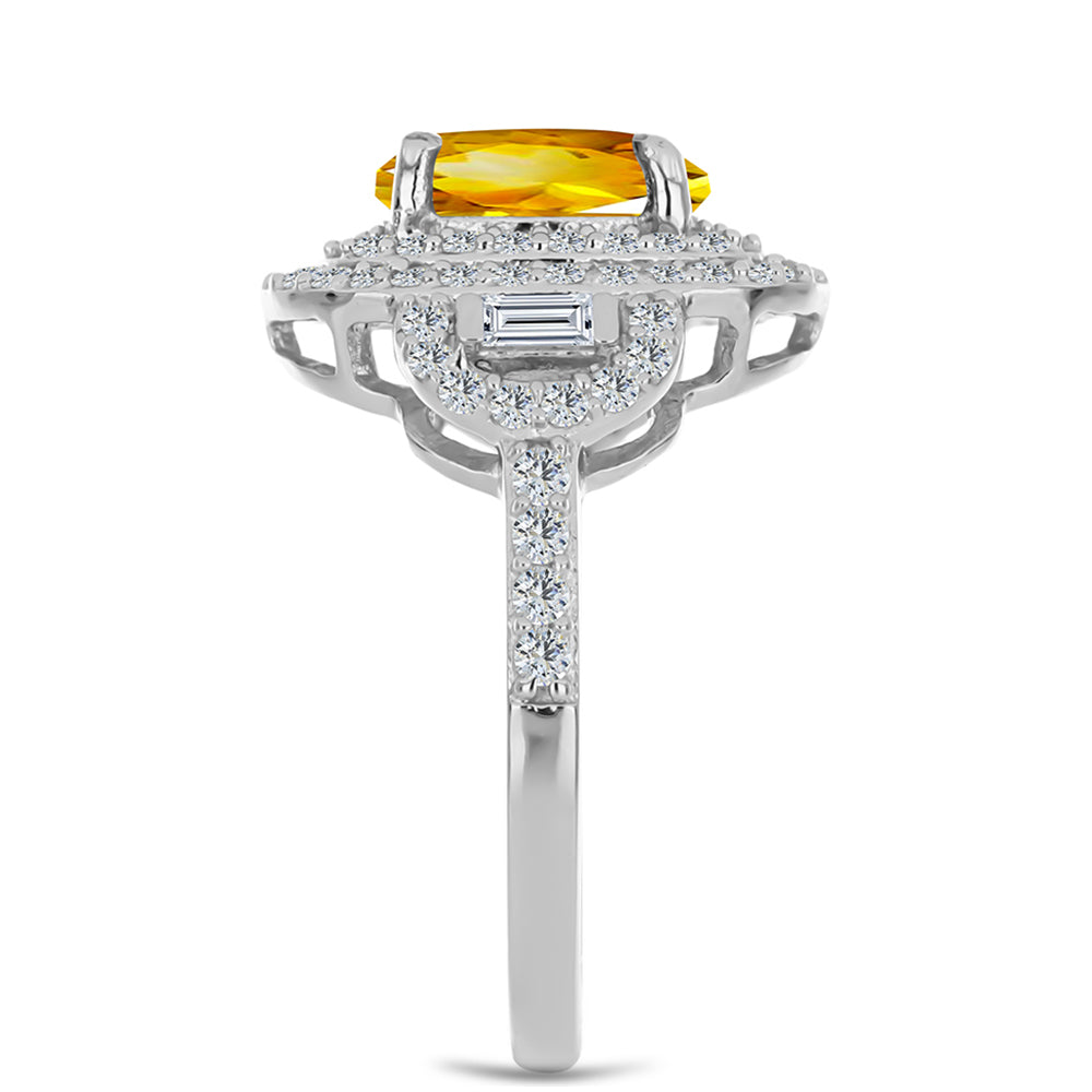 Inel din Argint 925 ( 3.98 grame ) cu Citrin Ural și Zircon Alb 2.71 Carate