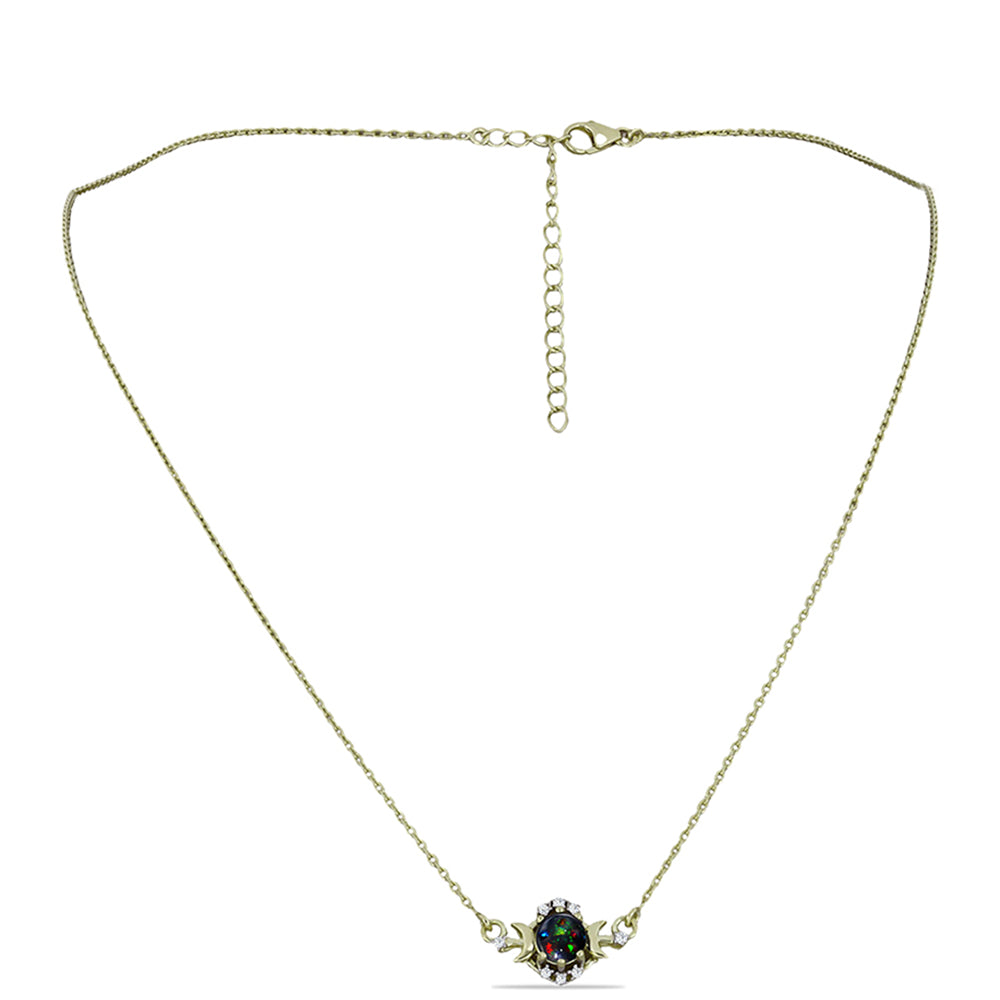 Colier din Argint 925 Placat cu Aur ( 3.66 grame ) cu Opal Etiopian Negru Lega Dembi și Topaz Alb 0.61 Carate