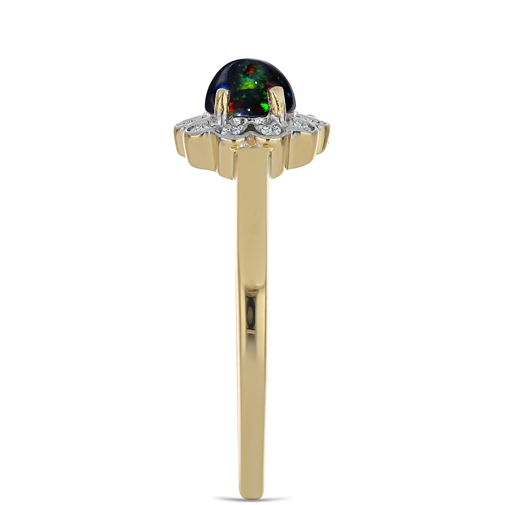 Inel din Argint 925 Placat cu Aur ( 2.09 grame ) cu Opal Etiopian Negru Lega Dembi și Topaz Alb 0.45 Carate