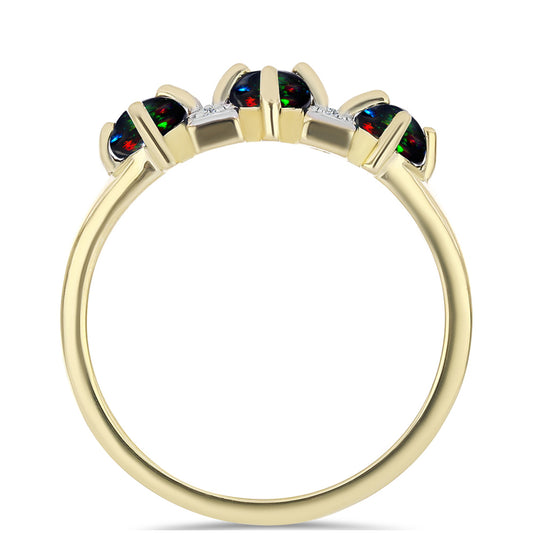 Inel din Argint 925 Placat cu Aur ( 2.78 grame ) cu Opal Etiopian Negru Lega Dembi și Topaz Alb 0.54 Carate