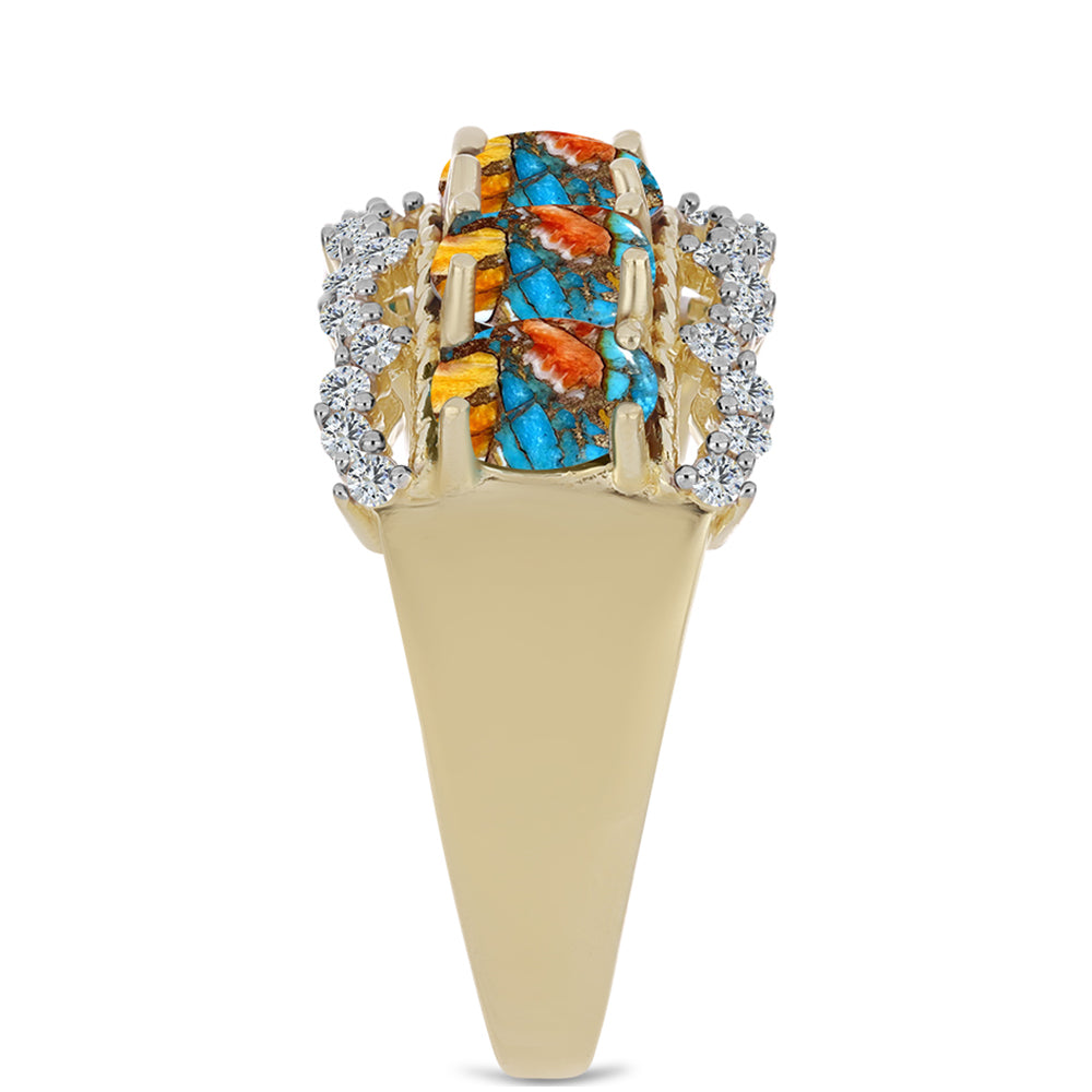 Inel din Argint 925 Placat cu Aur ( 5.28 grame ) cu Turcoaz Oyster și Topaz Alb 3.18 Carate