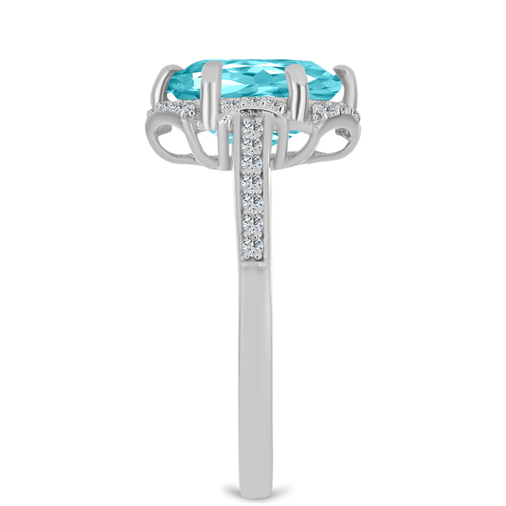 Inel din Argint 925 ( 2.82 grame ) cu Cuarț Paraiba și Topaz Alb 2.62 Carate
