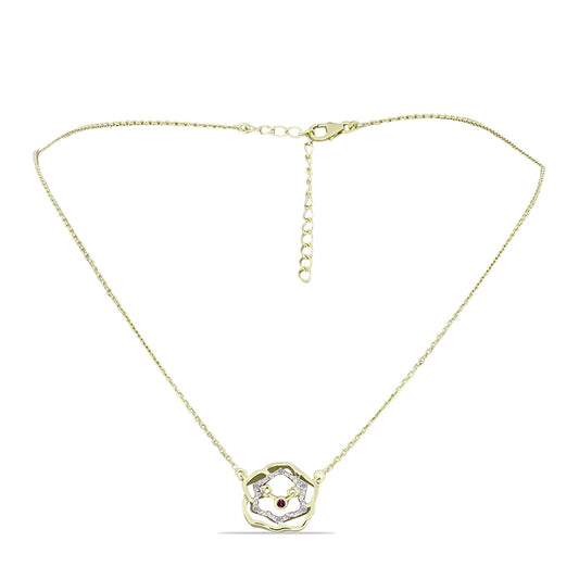 Colier din Argint 925 Placat cu Aur ( 3.96 grame ) cu Diamant Violet și Diamant Alb 0.06 Carate