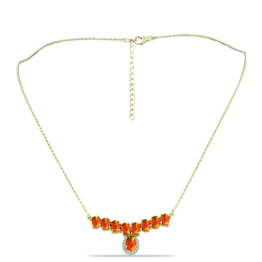 Colier din Argint 925 Placat cu Aur ( 5.57 grame ) cu Opal de Foc American și Topaz Alb 2.98 Carate