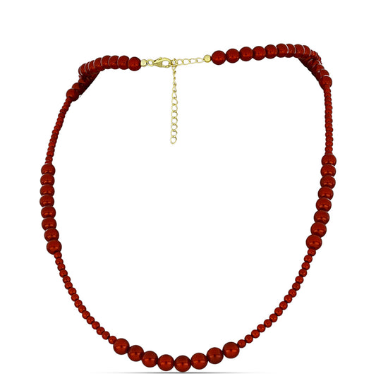 Colier din Argint 925 Placat cu Aur ( 1.01 grame ) cu Perlă de apă dulce roșie 69.5 Carate