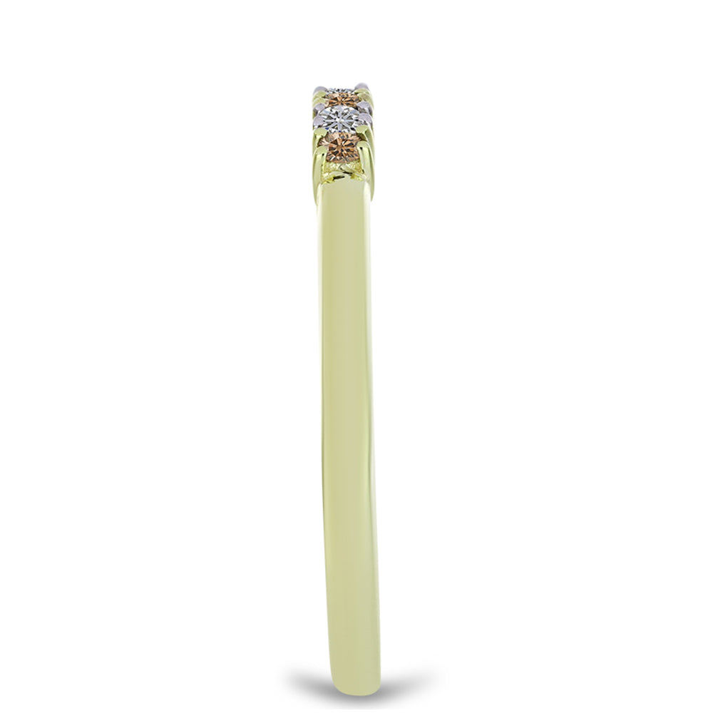 Inel din Argint 925 Placat cu Aur ( 1.33 grame ) cu Diamant de culoarea Șampaniei și Diamant Alb 0.09 Carate