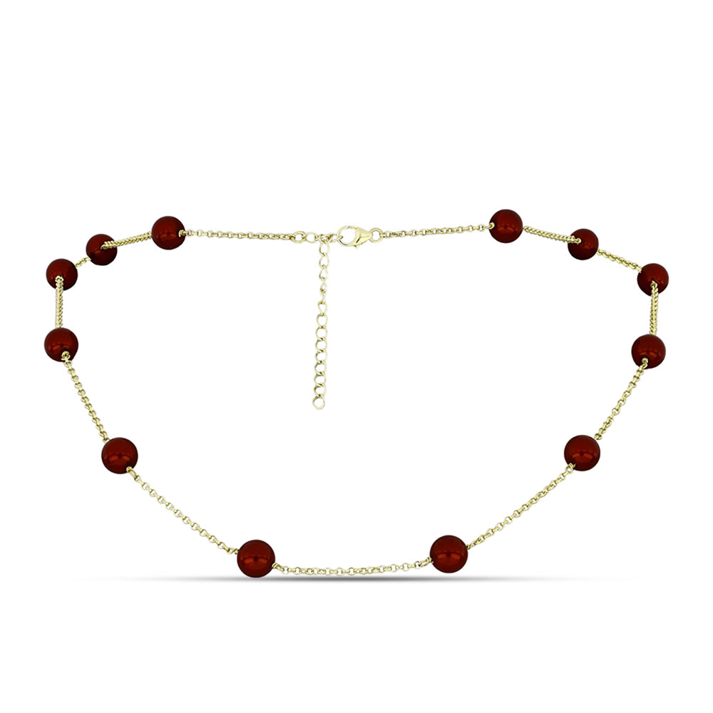 Colier din Argint 925 Placat cu Aur ( 3.21 grame ) cu Perlă de apă dulce roșie 30.8 Carate