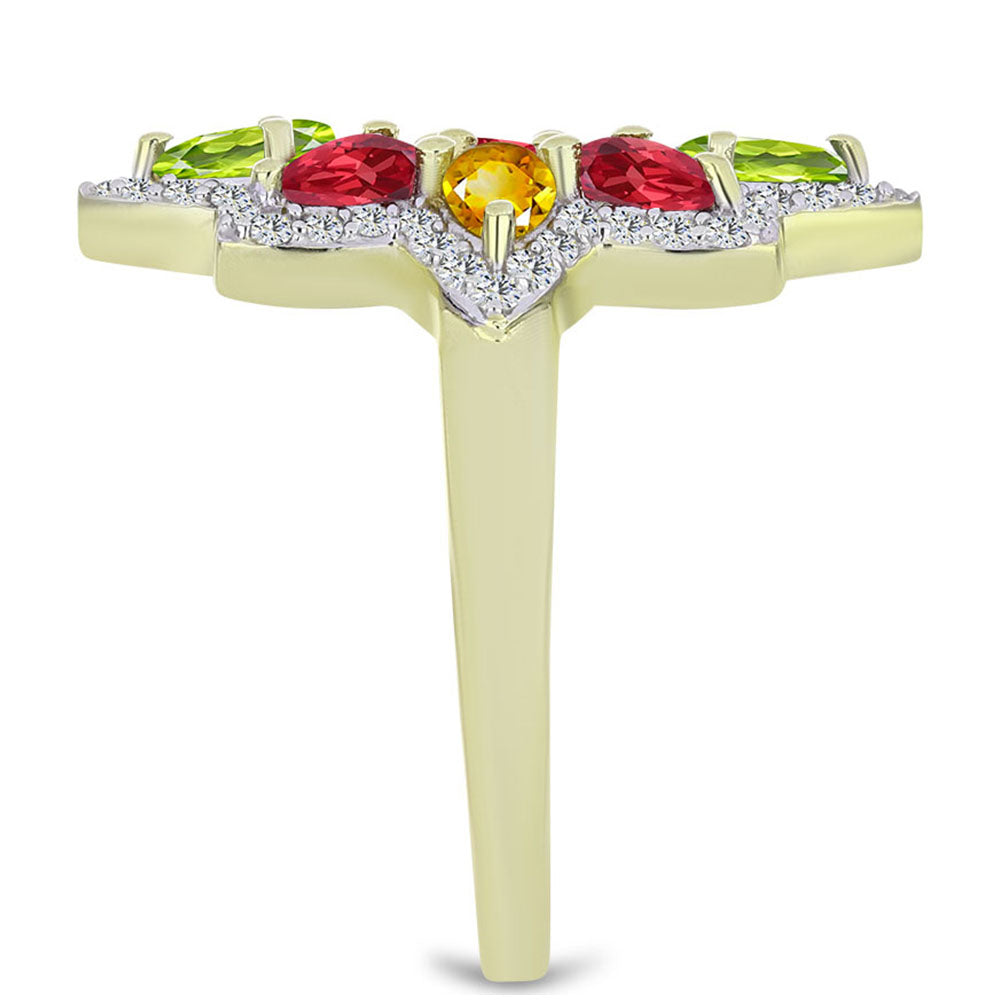 Inel din Argint 925 Placat cu Aur ( 3.77 grame ) cu Safir Rosebery Curcubeu și Topaz Alb 2.92 Carate