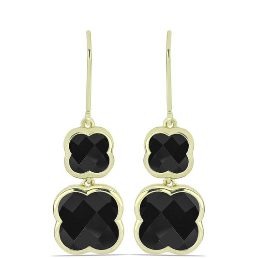 Cercei din Argint 925 Placat cu Aur ( 5.05 grame ) cu Onix Negru Suwar 6.66 Carate