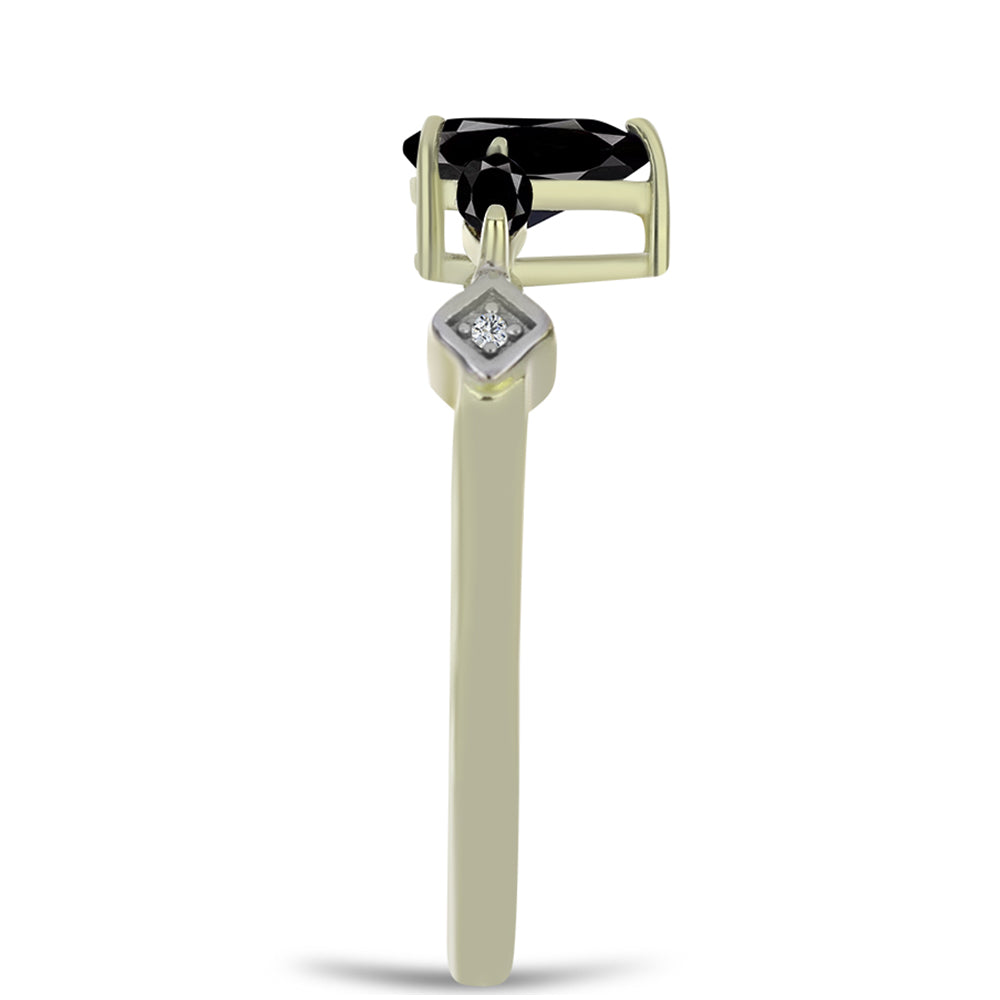 Inel din Argint 925 Placat cu Aur ( 2.15 grame ) cu Onix Negru Suwar și Topaz Alb 1.16 Carate
