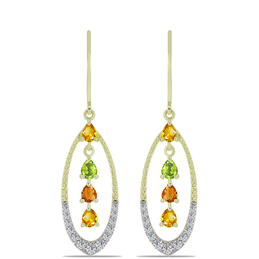Cercei din Argint 925 Placat cu Aur ( 3.81 grame ) cu Safir Rosebery Curcubeu și Topaz Alb 2.13 Carate