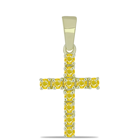 Cruce Pandantiv din Argint 925 Placat cu Aur ( 1.21 grame ) cu Safir Rosebery Galben 0.46 Carate