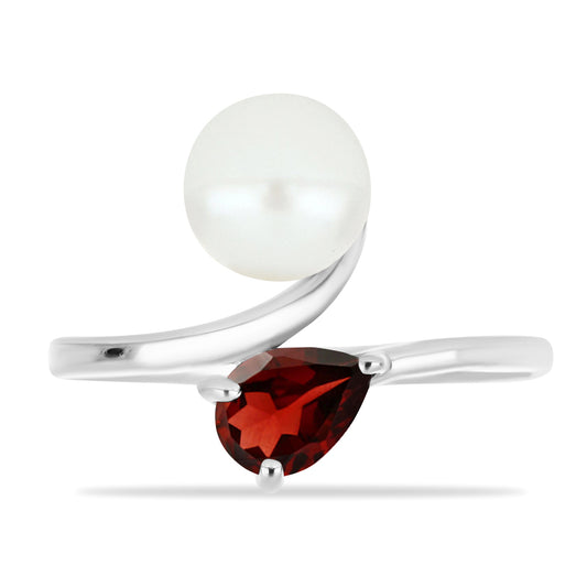 Inel din Argint 925 ( 2.83 grame ) cu Granat Barton și Perlă de Apă Dulce Albă 3.53 Carate