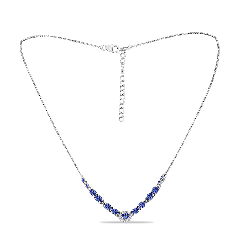 Colier din Argint 925 ( 4.67 grame ) cu Tanzanit și Topaz Alb 1.75 Carate
