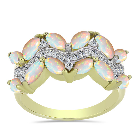 Inel din Argint 925 Placat cu Aur ( 4.02 grame ) cu Opal Etiopian Lega Dembi și Topaz Alb 1.53 Carate