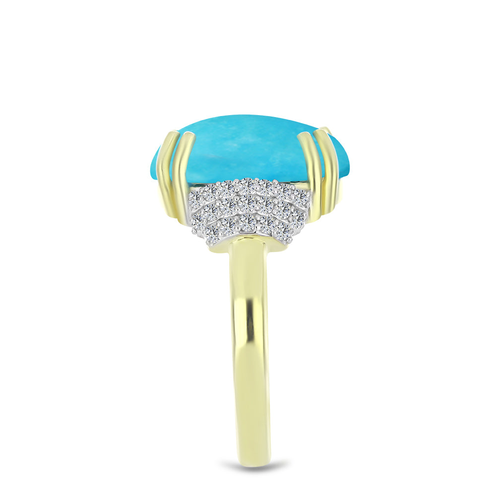 Inel din Argint 925 Placat cu Aur ( 3.43 grame ) cu Turcoaz ”Frumoasa Adormită” și Topaz Alb 5.12 Carate