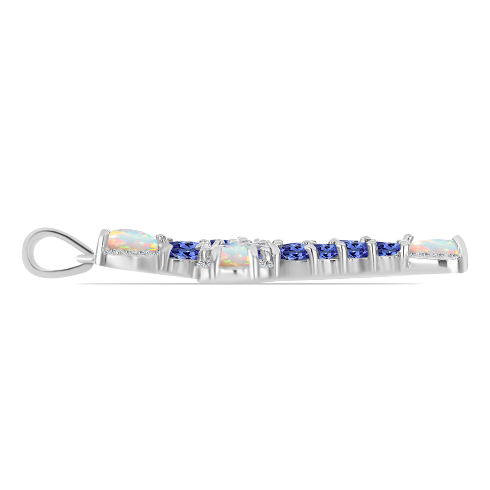 Cruce Pandantiv din Argint 925 ( 4.04 grame ) cu Tanzanit și Opal Etiopian Lega Dembi 3.34 Carate