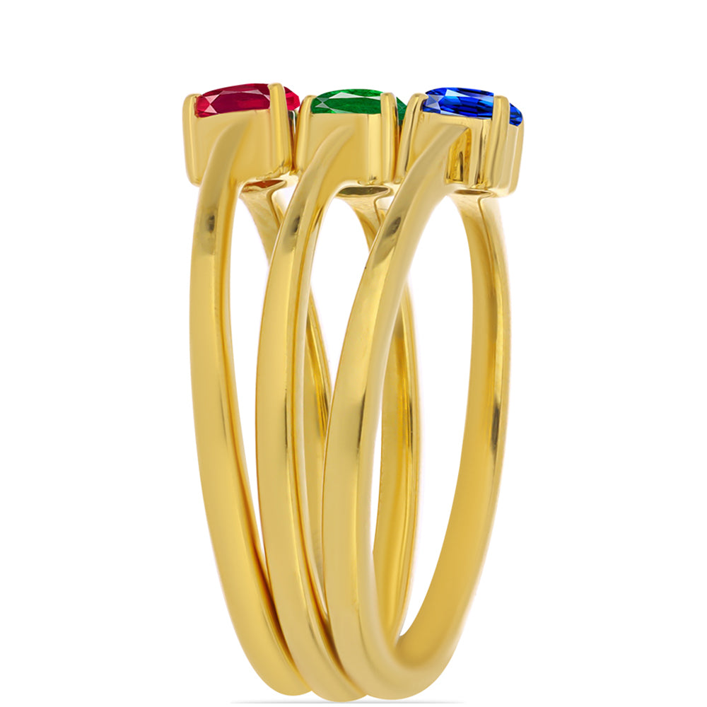 Set din Argint 925 Placat cu Aur ( 4.54 grame ) cu Rubin Sintetic și Smarald Sintetic 0.48 Carate ( Inel )