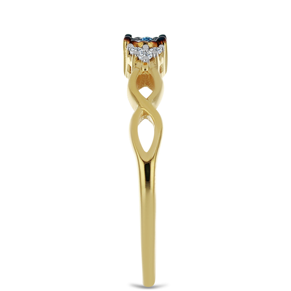 Inel din Argint 925 Placat cu Aur ( 1.76 grame ) cu Diamant Albastru și Zircon Alb 0.11 Carate