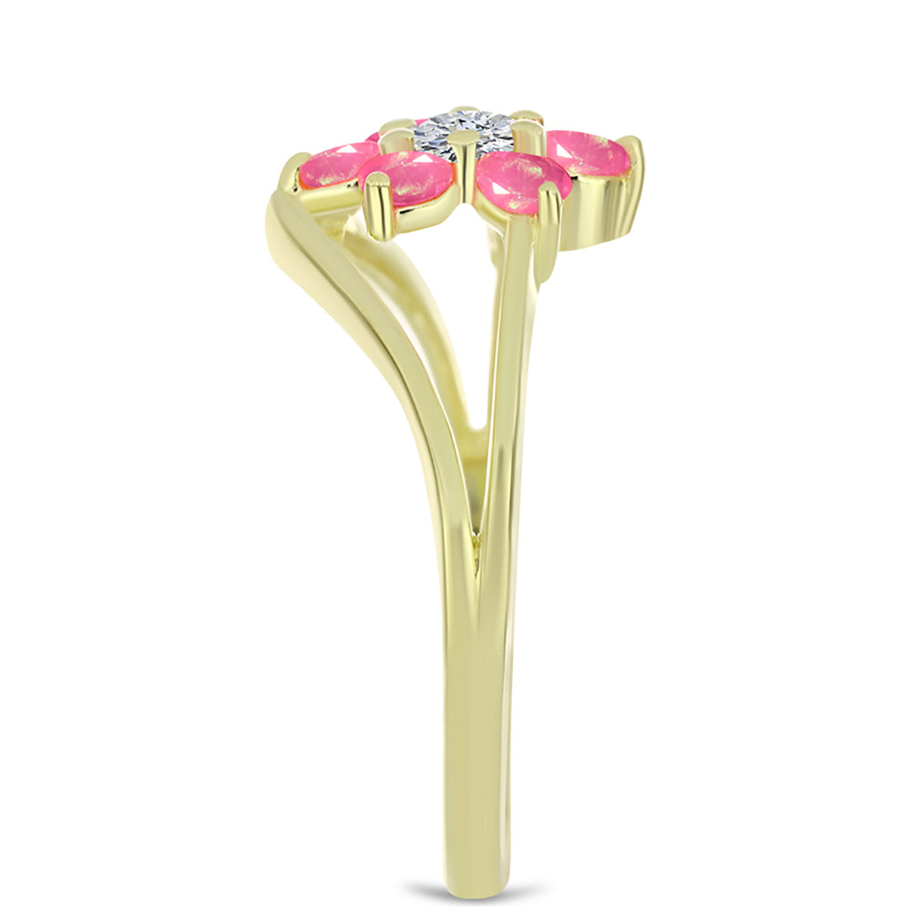 Inel din Argint 925 Placat cu Aur ( 2.48 grame ) cu Opal Etiopian Roz Lega Dembi și Topaz Alb 0.66 Carate