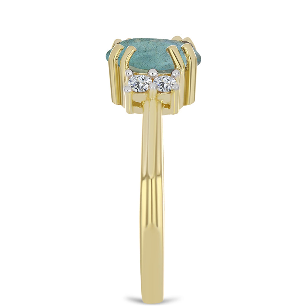 Inel din Argint 925 Placat cu Aur ( 2.56 grame ) cu Labradorit și Topaz Alb 1.42 Carate