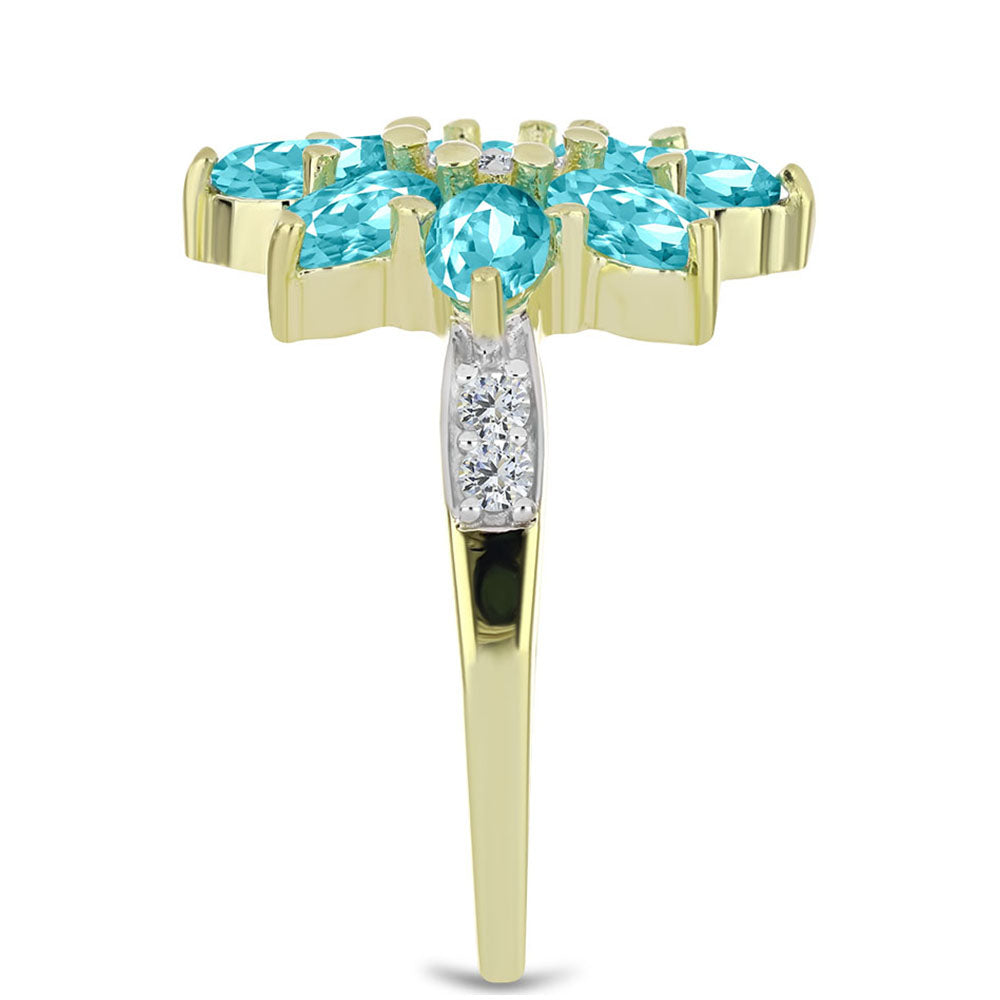 Inel din Argint 925 Placat cu Aur ( 2.93 grame ) cu Cuarț Paraiba și Topaz Alb 1.65 Carate