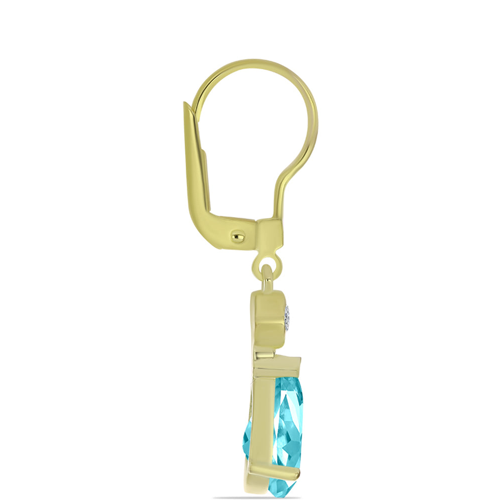 Cercei din Argint 925 Placat cu Aur ( 2.58 grame ) cu Cuarț Paraiba și Topaz Alb 3.9 Carate