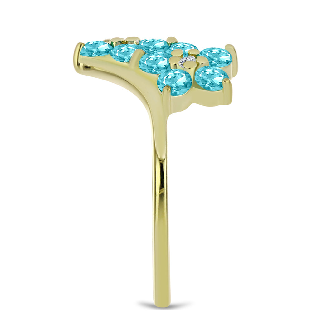 Inel din Argint 925 Placat cu Aur ( 2.35 grame ) cu Cuarț Paraiba și Topaz Alb 1.36 Carate