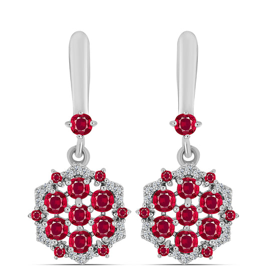 Cercei din Argint 925 ( 5.09 grame ) cu Rubin Malagasy și Topaz Alb 2.91 Carate