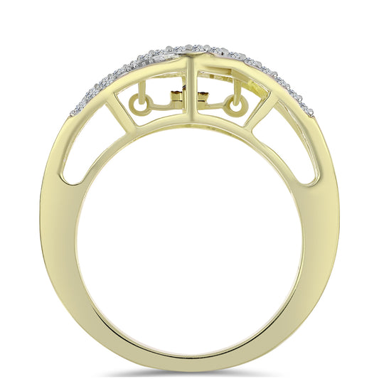 Inel din Argint 925 Placat cu Aur ( 3.44 grame ) cu Diamant Albastru Dansator și Topaz Alb 0.35 Carate