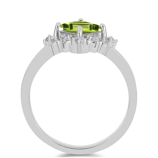 Inel din Argint 925 ( 2.43 grame ) cu Peridot Changbai și Topaz Alb 0.75 Carate