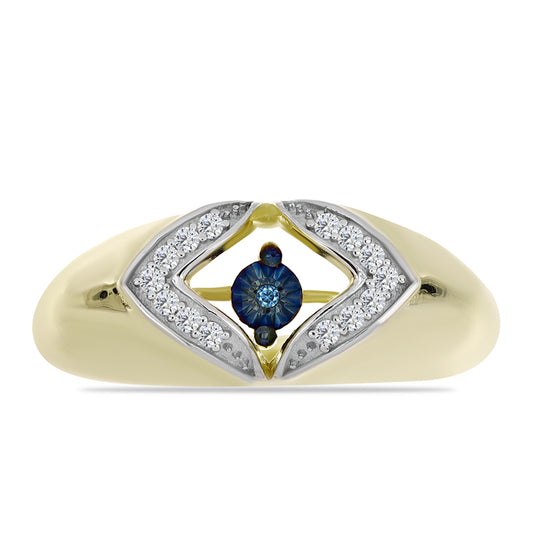 Inel din Argint 925 Placat cu Aur ( 4.99 grame ) cu Diamant Albastru Dansator și Topaz Alb 0.13 Carate