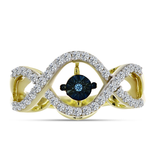 Inel din Argint 925 Placat cu Aur ( 3.8 grame ) cu Diamant Albastru Dansator și Topaz Alb 0.39 Carate