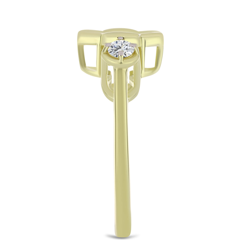 Inel din Argint 925 Placat cu Aur ( 2.91 grame ) cu Diamant Albastru Dansator și Topaz Alb 0.27 Carate