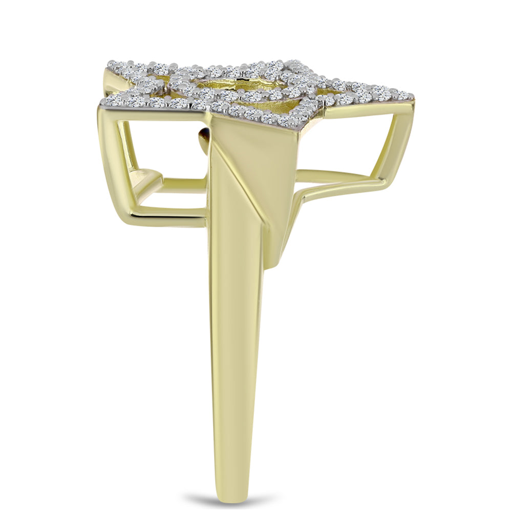 Inel din Argint 925 Placat cu Aur ( 4.96 grame ) cu Diamant Albastru Dansator și Topaz Alb 0.58 Carate