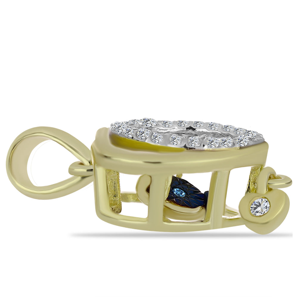 Pandantiv din Argint 925 Placat cu Aur ( 1.82 grame ) cu Diamant Albastru Dansator și Topaz Alb 0.18 Carate