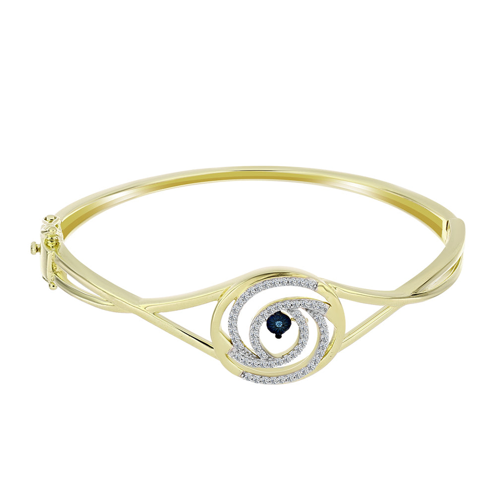 Brățară din Argint 925 Placat cu Aur ( 18.93 grame ) cu Diamant Albastru Dansator și Topaz Alb 0.55 Carate