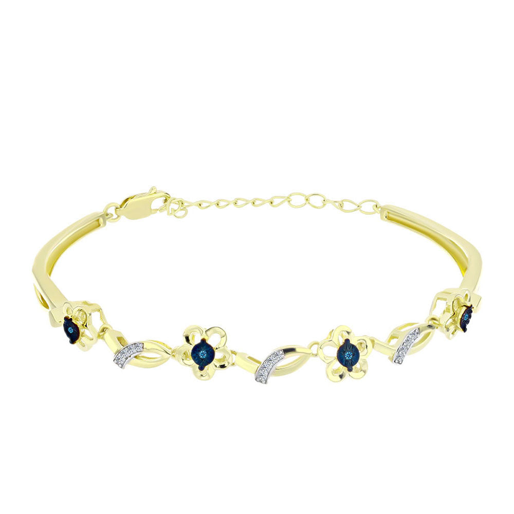 Brățară din Argint 925 Placat cu Aur ( 8.71 grame ) cu Diamant Albastru Dansator și Topaz Alb 0.13 Carate