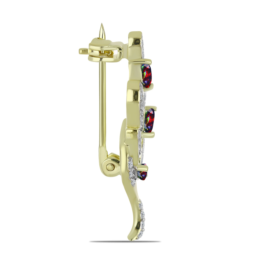 Broşă din Argint 925 Placat cu Aur ( 2.2 grame ) cu Opal Etiopian Negru Lega Dembi și Topaz Alb 0.4 Carate