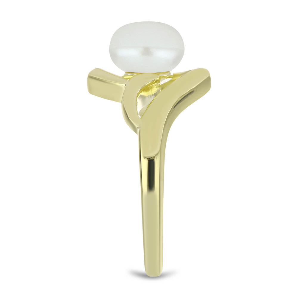 Inel din Argint 925 Placat cu Aur ( 3.71 grame ) cu Perlă de Apă Dulce Albă și Topaz Alb 2.74 Carate