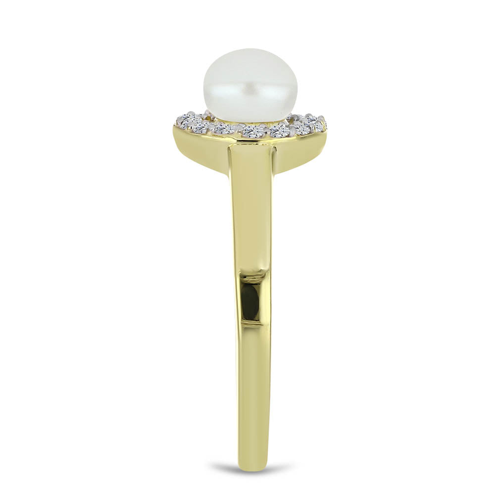 Inel din Argint 925 Placat cu Aur ( 2.55 grame ) cu Perlă de Apă Dulce Albă și Topaz Alb 1.47 Carate