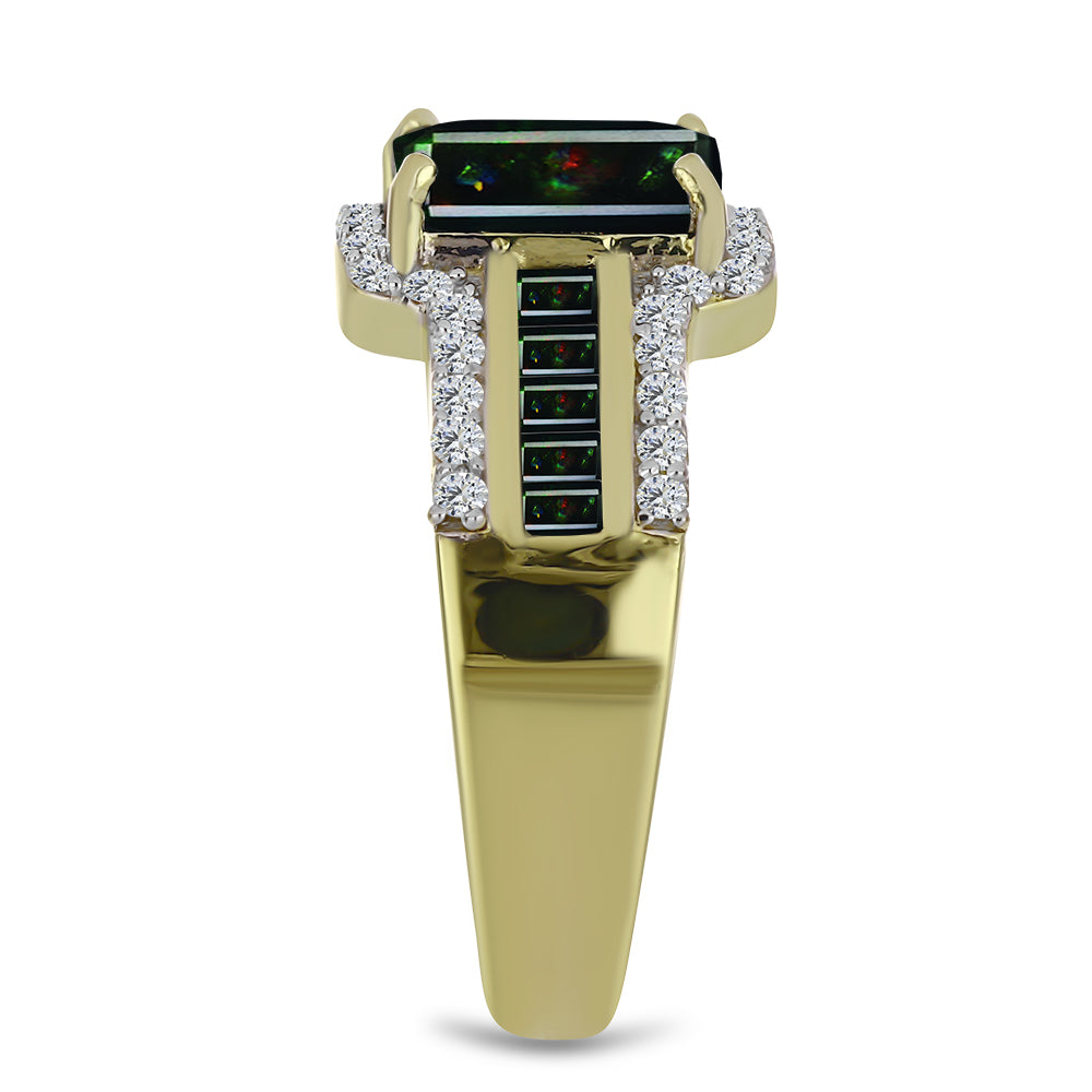 Inel din Argint 925 Placat cu Aur ( 3.58 grame ) cu Opal Etiopian Negru Lega Dembi și Spinel Negru 1.76 Carate